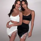Женское Короткое платье-двойка, облегающее мини вечерние с бахромой, для ночного клуба, лето 2021