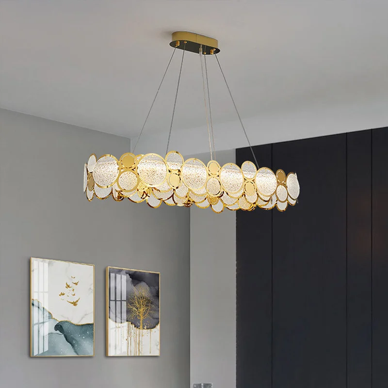 

Chandeliers Lights Modern Dining Room Led Pendant Lamp Luxury Lustre Gold Steel Led Hanging Glass Suspend Droplight Luminarias