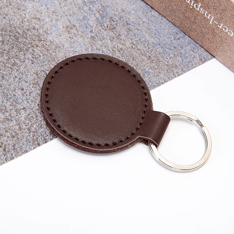 Shuangshuo Simple Creative Leather Round Water Drop Case Key Chain Card Holder Anti-lost Key Ring Bag Pendant Car Keychain 4