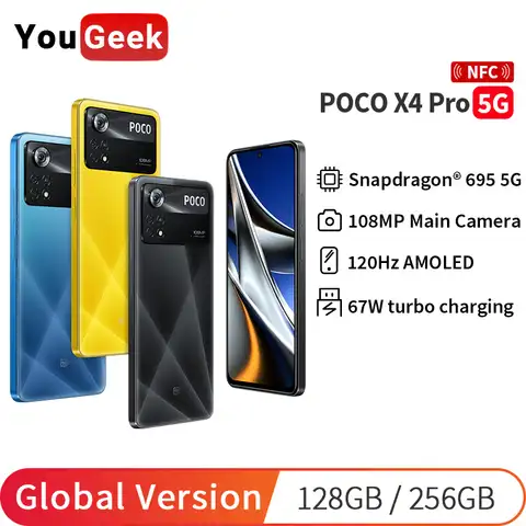 Смартфон глобальная версия POCO X4 Pro, тройная камера 120 МП, AMOLED дисплей 5000 Гц, NFC, 67 Вт, быстрая зарядка, 695 мАч, Snapdragon