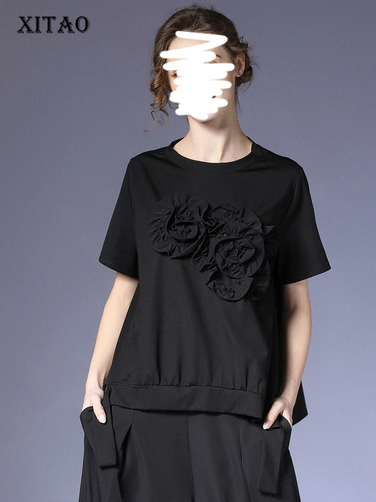 

XITAO Solid Patchwork T-Shirt Women Korea 2022 Summer New Arrival Personality Fashion Loose O-neck Short Sleeve T-Shirt WLD7155