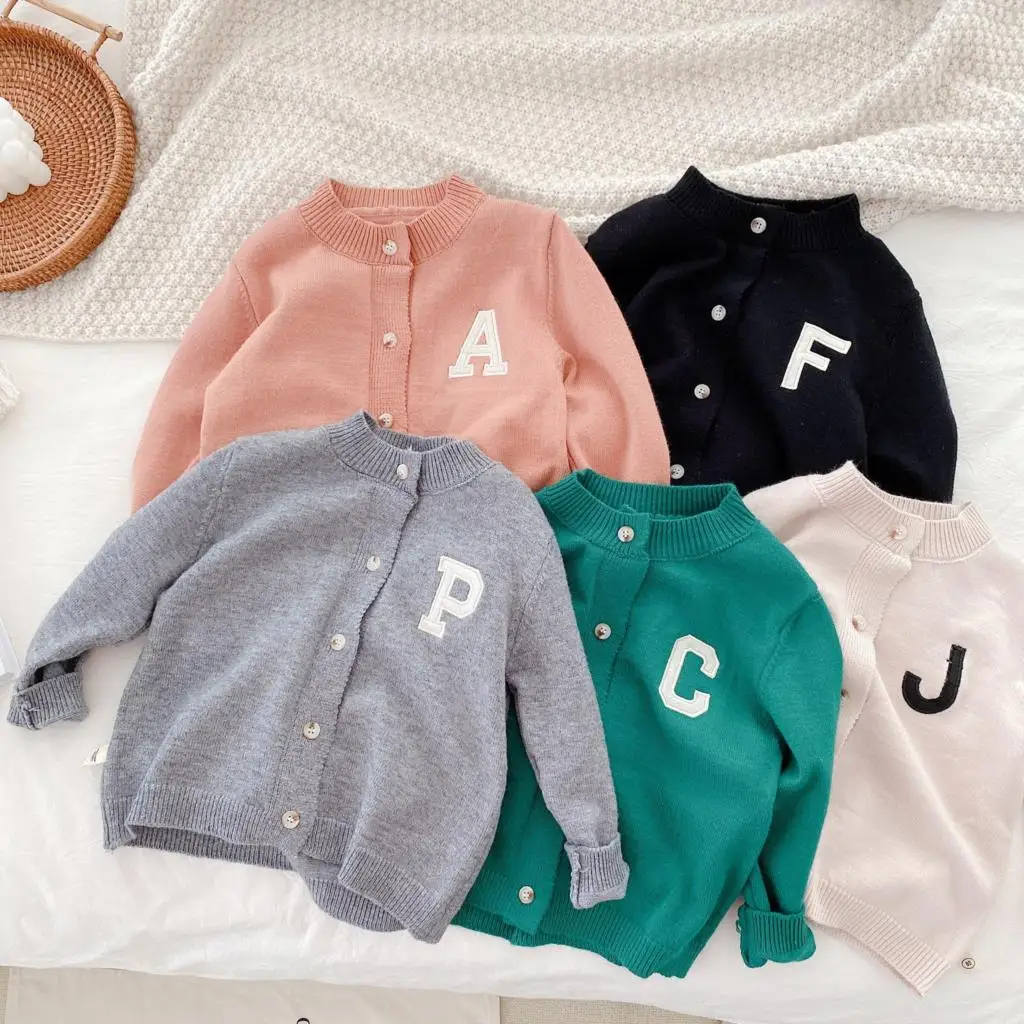 

Autumn Baby Knitted Sweater Cotton Cardigan Children's All Match Cardigan Boys Girls Letter Sweater Kids Outwear Coat