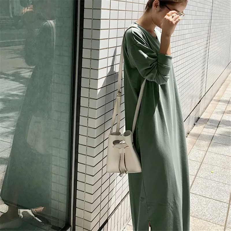 

Fdfklak Korean Loose Long Sleeve Night Dress Women V Neck Spring Summer Cotton Nightgowns For Female Home Wear Nightshirt