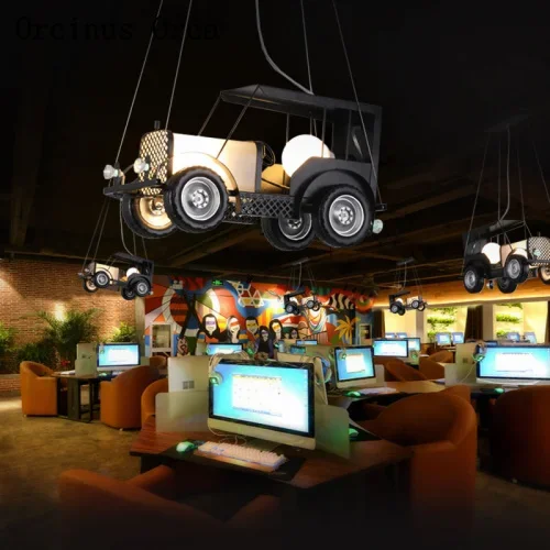 Retro-industrial style automobile chandelier dining room boys bedroom children's lamp creative LED iron pendant