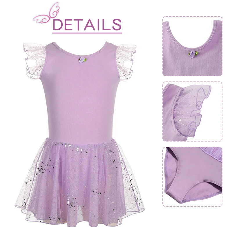 RUYBOZRY Ballet Dress Dance Leotards Tutu Ballet For Girls Gymnastics Bodysuit Ruffle Sleeve Dancewear Leotards Outfit For Kids