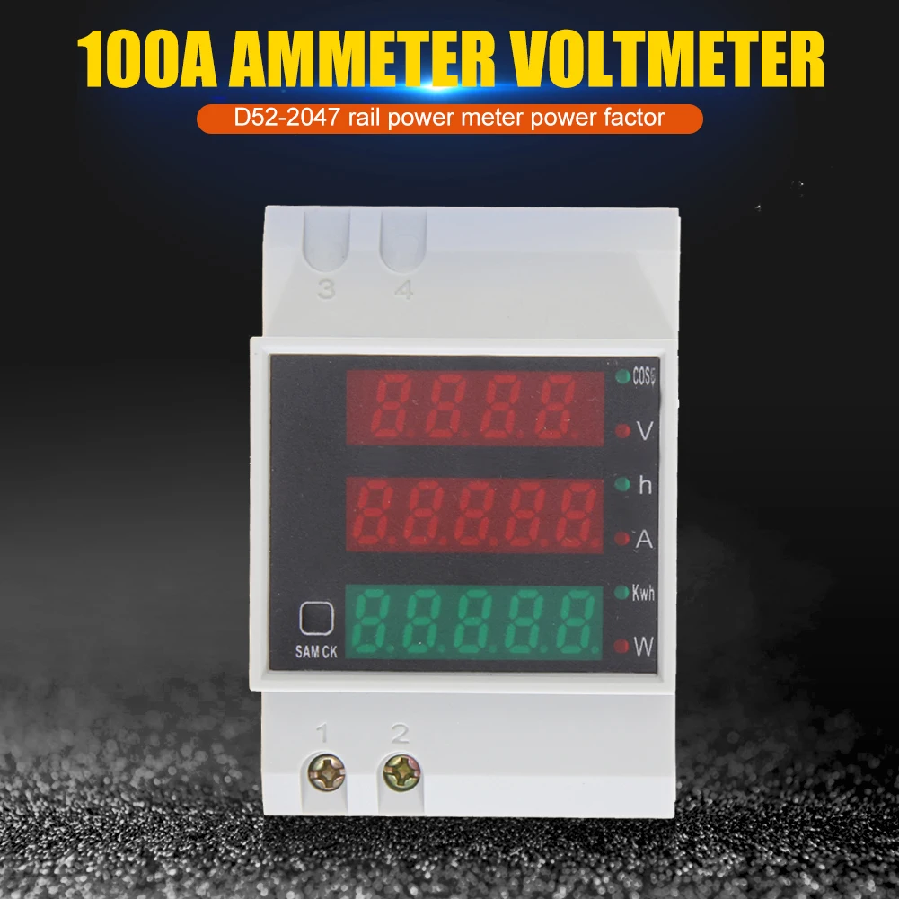 

D52-2047 LED Display Din Rail Ammeter Voltmeter Active Power Factor Time Energy Voltage Test Easily Carrying Lightweight Gadgets