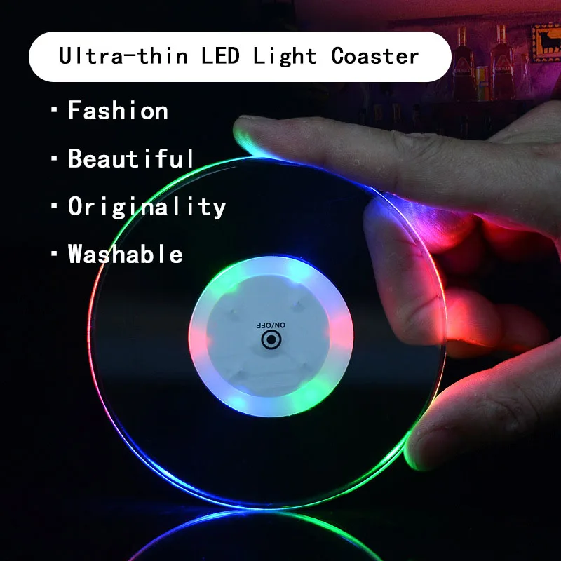 

Cyberpunk Bar Party Acrylic Crystal Ultra-thin LED Luminous Coaster Cocktail Coaster Cyberpunk Accessories Party Decoration
