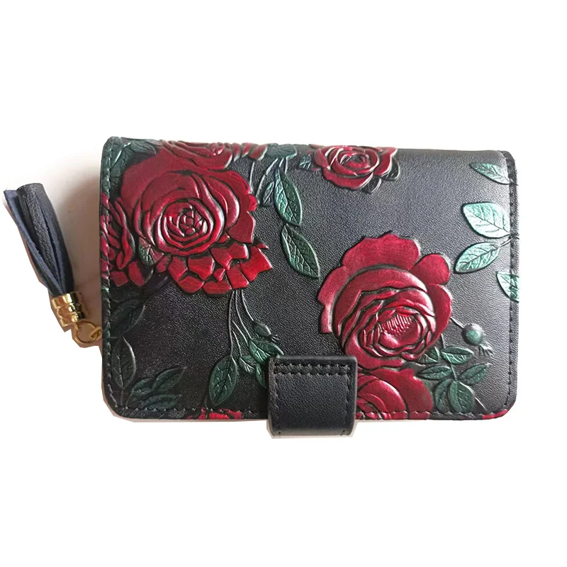 Floral Card Wallet Women Mini Ladies Leather Purse Short Girl Wallets Vintage Female Coin Bag