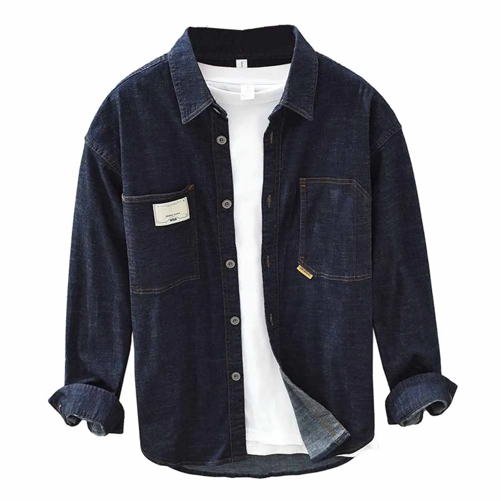 New Men Shirt Long Sleeve Denim Shirt Mens Casual Dress Male Jean Shirts High Quality Cotton