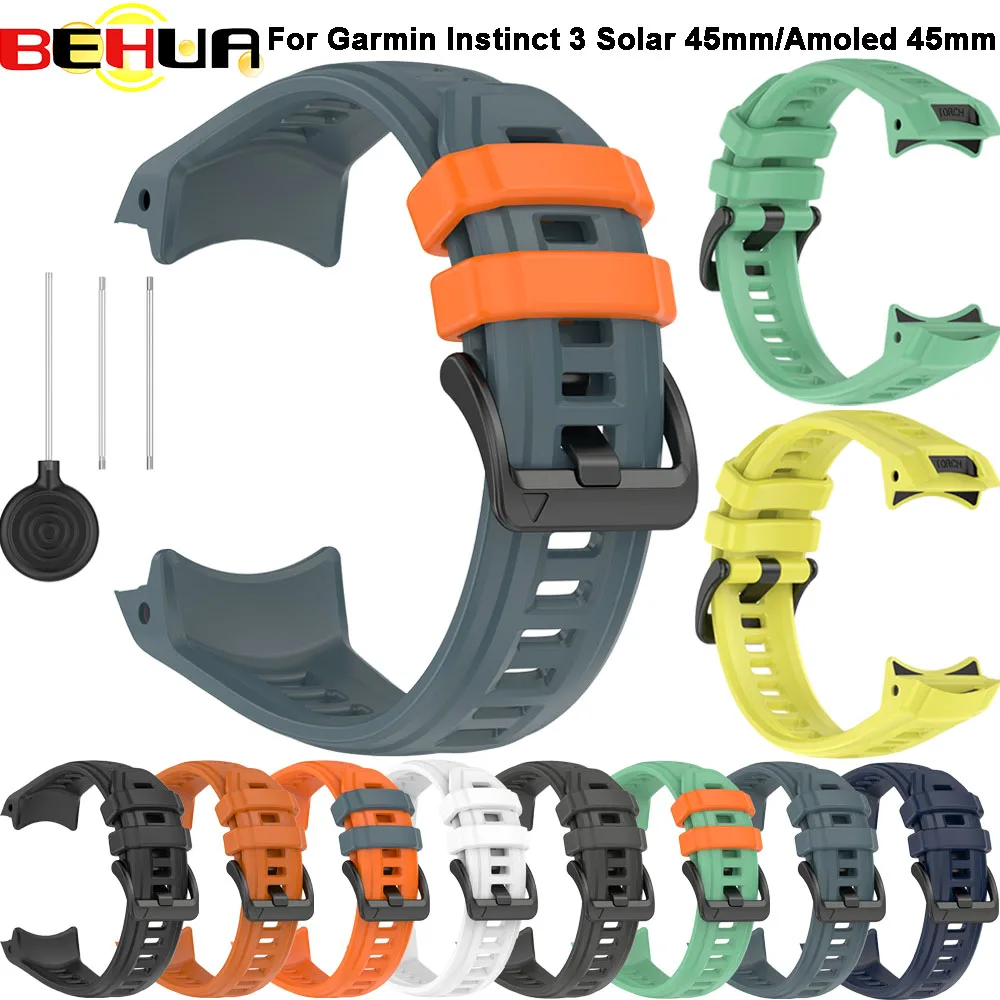 Фото Ремешок для часов 22 мм/26 мм для Garmin Instinct 3 Solar 45 мм/50 мм AMOLED 45/50 мм, силиконовый регулируемый браслет, аксессуары Correa №1