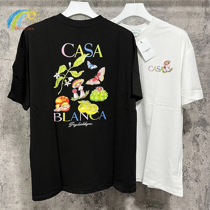 

2023 Летняя Повседневная футболка с принтом фруктов, растений, букв и логотипа, женская футболка, лучшее качество, черная, белая футболка с коротким рукавом и бирками