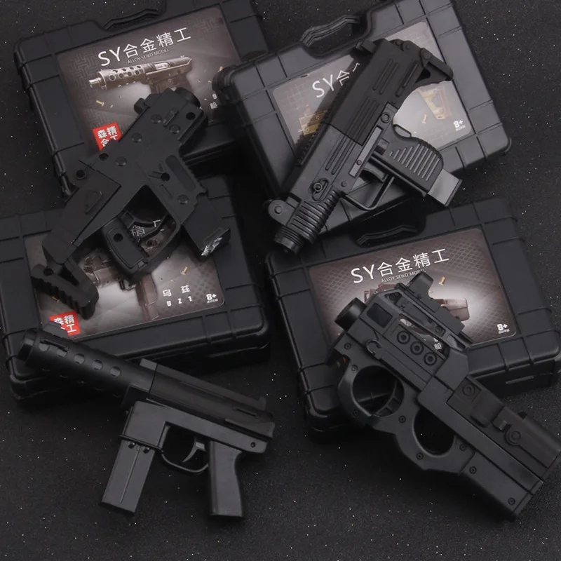 Модель игрушечного пистолета Alloy Mini Pistol Gun Toy Model P90 TEC-9 Submachine Can Shoot Bullets For Children Boys Birthday Gifts.