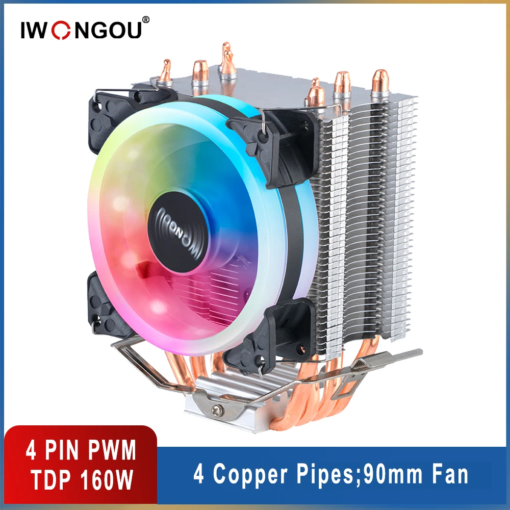 X99 4 Heatpipes Cooling Cpu 4pin Silent Cpu Fan 90mm Rgb Tower Radiator For Intel Lga 1200/1366/1700/amd/am4