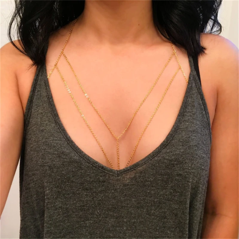 

Bikini Sexy Body Chain Mujer Y2k Body Jewelry For Women Summer Accessories Nightclub Rave Simple Chest Chain Women Accessories