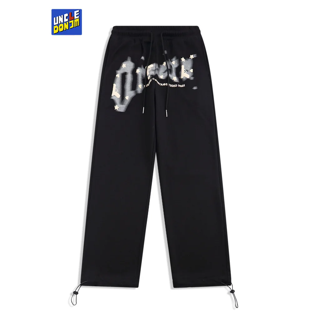 

UNCLEDONJM модные граффити с надписью повседневные мужские спортивные брюки уличная мода Harajuku прямые брюки спортивные брюки со шнуровкой