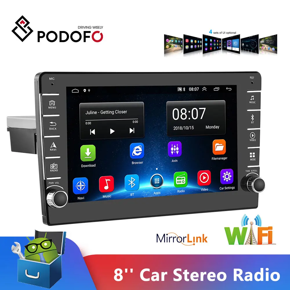 Автомагнитола Podofo стереомагнитола MP5-плеер на Android с GPS 8 &quot2 5D закаленным стеклом