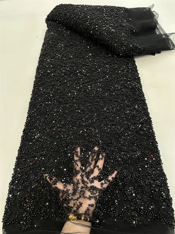 Роскошная Высококачественная сетчатая ткань Дубая 2024, королевская Свадебная кружевная ткань с бисером для свадебных платьев