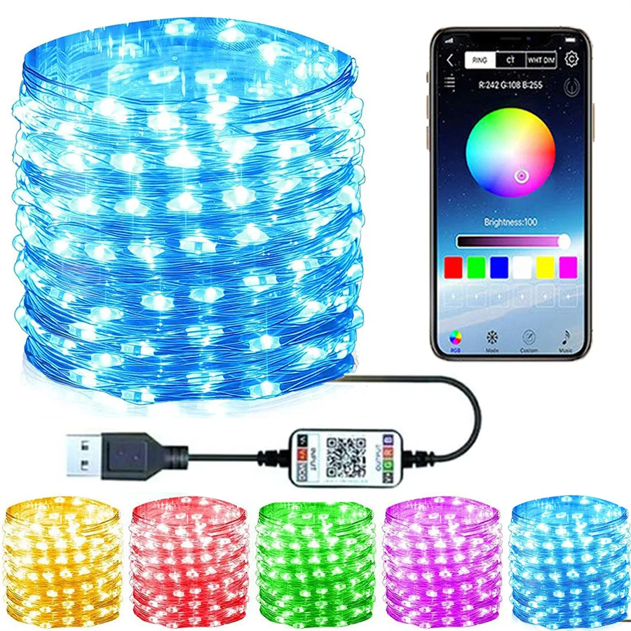 

Умная светодиодная гирлянда для новогодней елки, уличное освесветильник для сада, патио, празднисветильник освещения, с приложением Bluetooth, 5/20/30 м