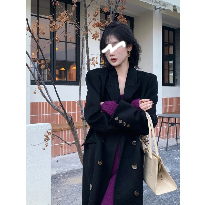 Шерстяное пальто женское осенне-зимнее корейское модное Свободное средней длины