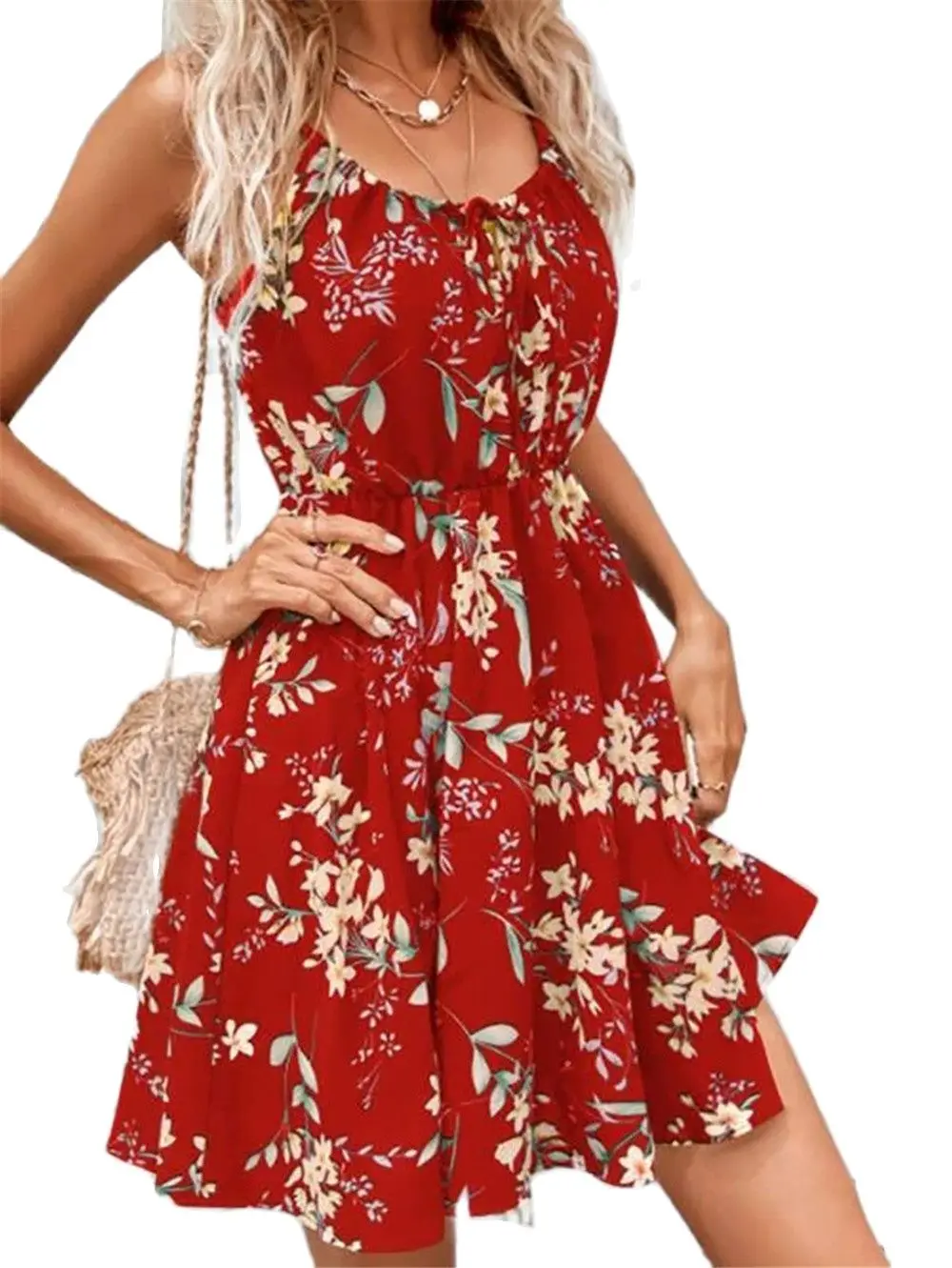 Мини-платье женское летнее на завязках модный элегантный пуловер без рукавов