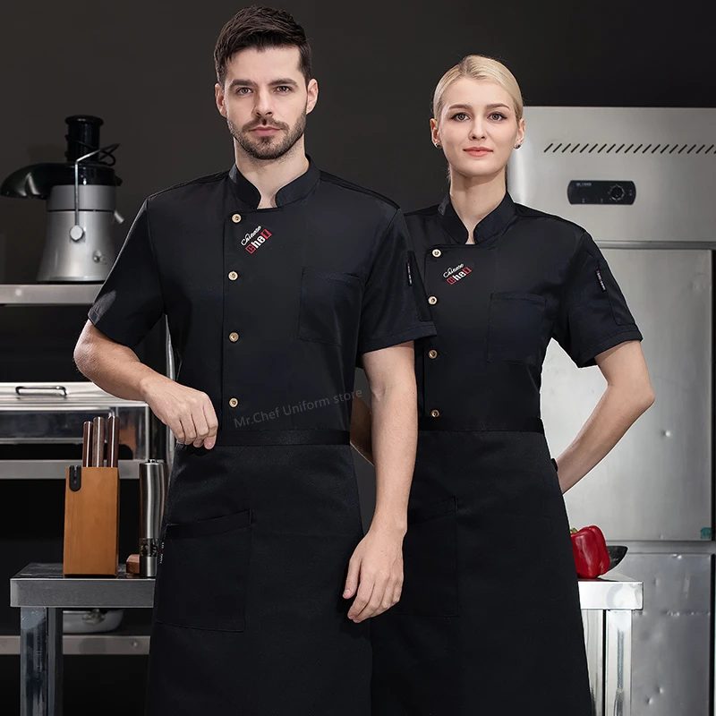 Новая куртка шеф-повара с коротким рукавом Униформа фартуком мужское дышащее