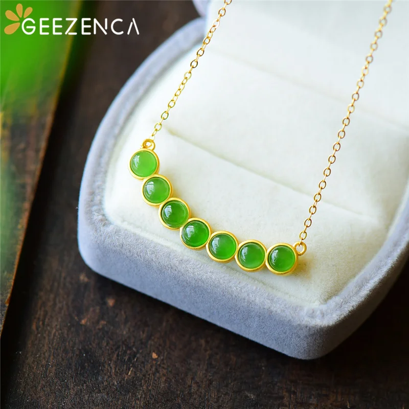 

S925 Silver Gold Plated Jasper Pendant Necklace For Women Hetian Jade Geometric Trendy Chokers Necklaces Fine Jewelry Party Gift