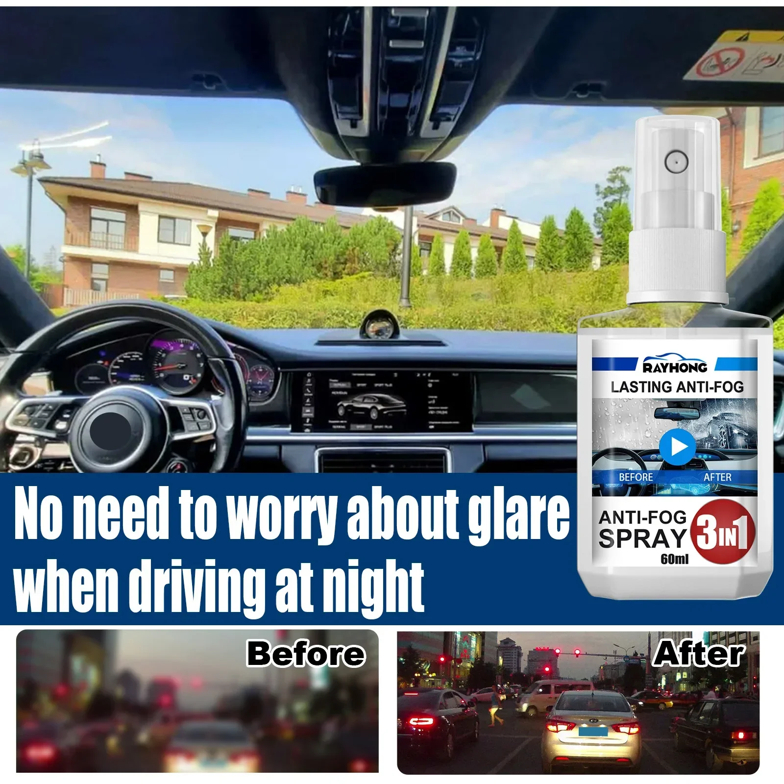 3 w 1 60 ml Środek przeciwmgielny Auto Defogger Agent Spray do czyszczenia szyb samochodowych