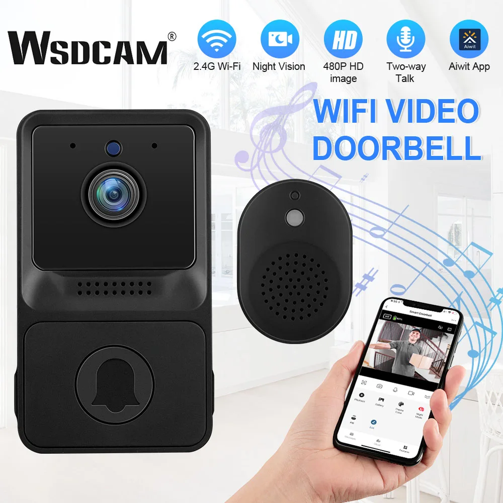 WSDCAM Smart Wireless Doorbell Camera WiFi Video Doorbell Night Vision Home Security Camera Door Bell Kits with Cloud Storage