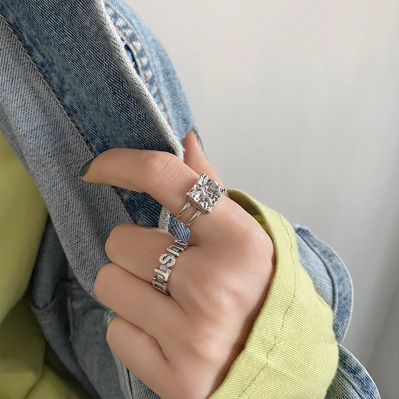 

FMILY Minimalist Personality Letter Ring 925 Sterling Silver New Fashion All-match Hip-hop Punk Jewelry for Girlfriend Gift