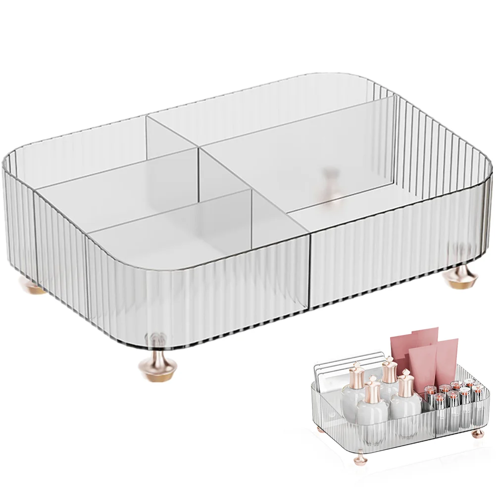 

Organizer Tray Storage Makeup Desktop Vanity Bathroom Bin Compartment Box Clear Holder Tabletop Desksmallcosmetics Stackable