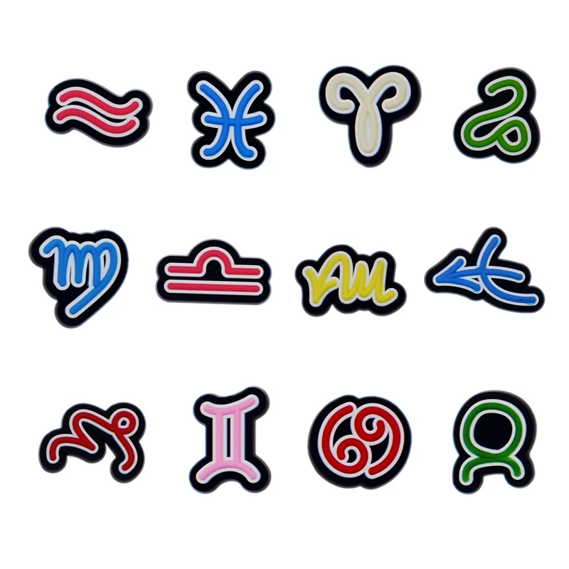 Single Sale 12 Constellation Symbols Pvc Shoe Charms Cute Scorpio Leo Virgo Shoe Buckle Decoration Fit Croc Kids X-mas Gift