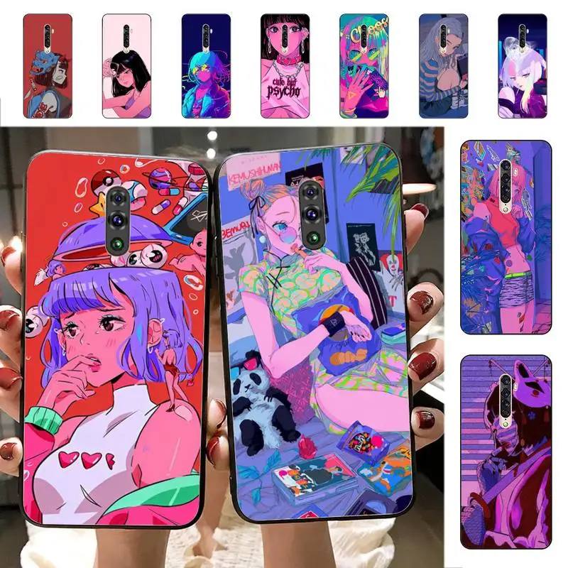 

Japanese Anime Illustration Girl Phone Case for Vivo Y91C Y11 17 19 17 67 81 Oppo A9 2020 Realme c3