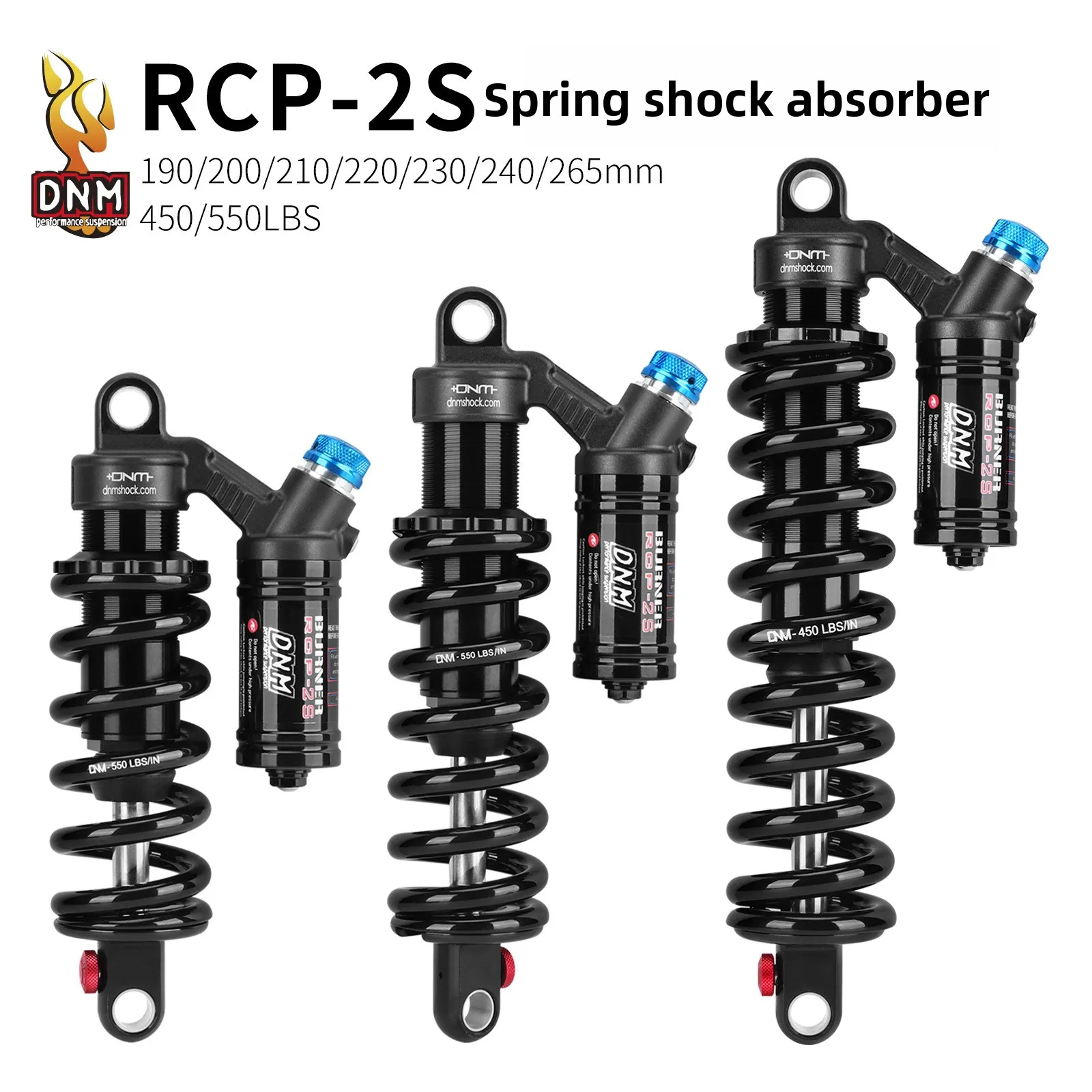Фото Пружинный амортизатор DNM RCP2S MTB 190 200 210 220 230 240 265 мм для электровелосипедов, демпфер 450 550 LBS №1