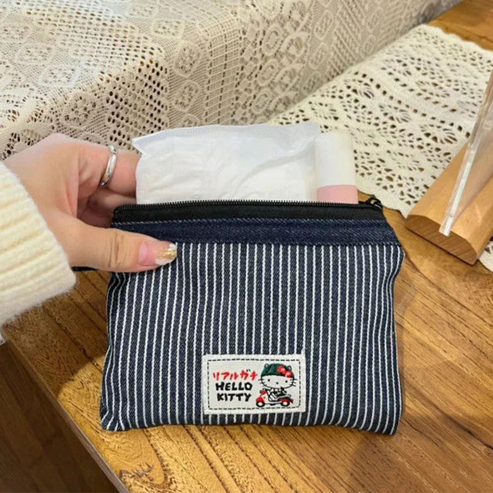 Новинка сумка для монет Hello Kitty Kawaii Sanrio джинсовая хранения аниме помада наушников