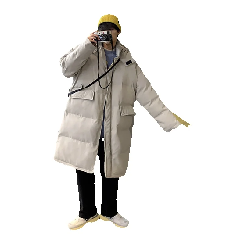 Winter Jacket Men Warm Fashion Oversized Thick Long Coat Men Korean Beige Black Loose Down Jacket Mens Parker Overcoat M-XL