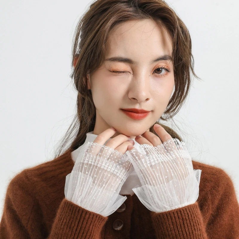 

Ретро морщинистый расклешенный рукав со съемными манжетами, однотонный свитер, декоративная съемная теплая одежда на запястье,