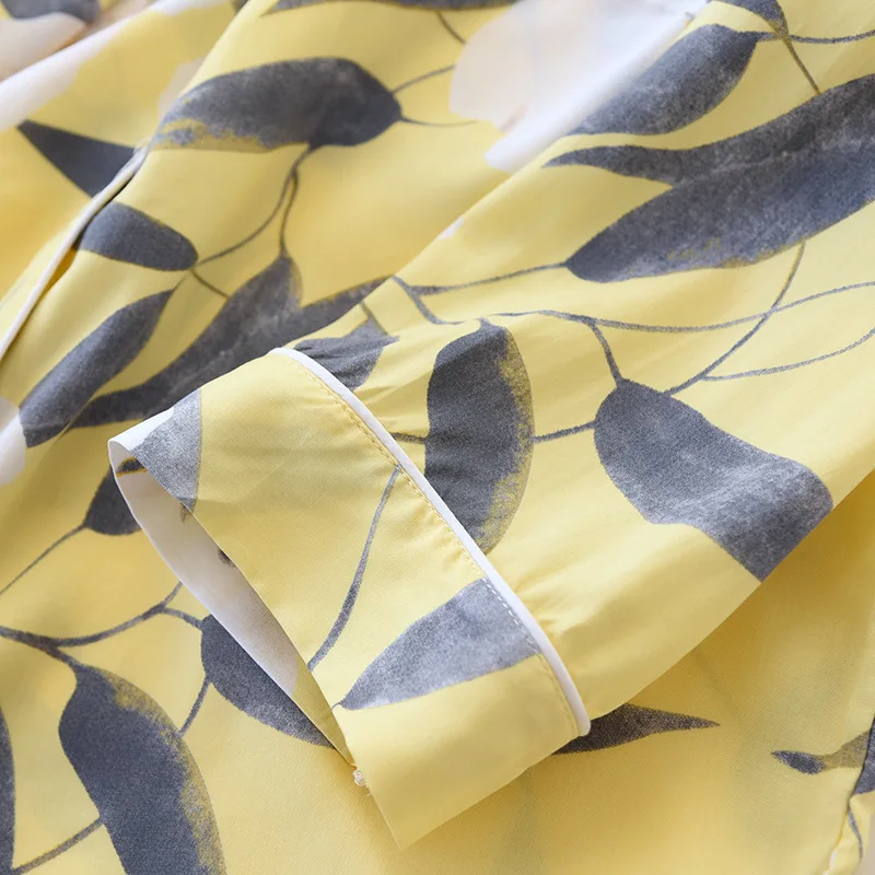 Ladies Viscose Pajamas Set Long-sleeved Elegant Big Flower Home Wear Casual Thin Two-piece Suit Plus Size Pyjamas Women