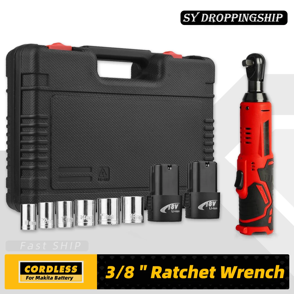 

100N.m Cordless Electric Wrench 12V Ratchet Wrench Repair Tool Rechargeable Right Angle Wrench with 2 Battery Car Repair Tool