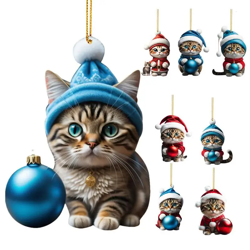 

Украшения для рождественской елки в виде кошки, подвеска для автомобиля в виде кошки, товары для праздника, 2D Акриловая Рождественская елка, украшение для автомобиля
