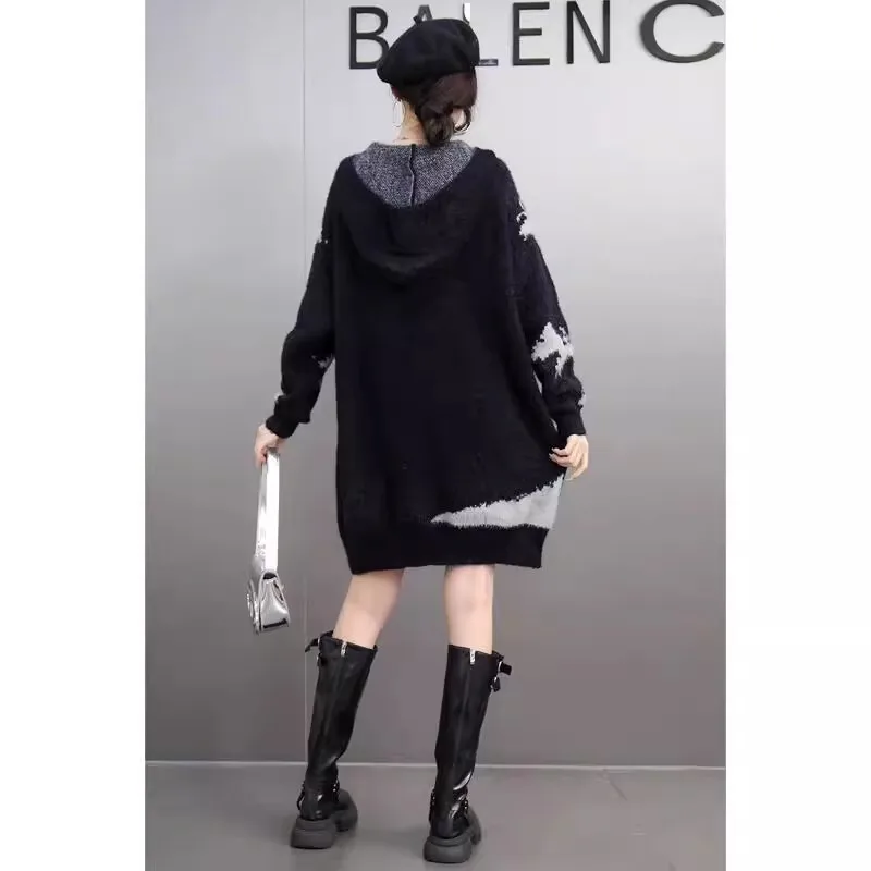 QING MO черный весна-осень 2023 новый женский пуловер с принтом бабочки свитер средней