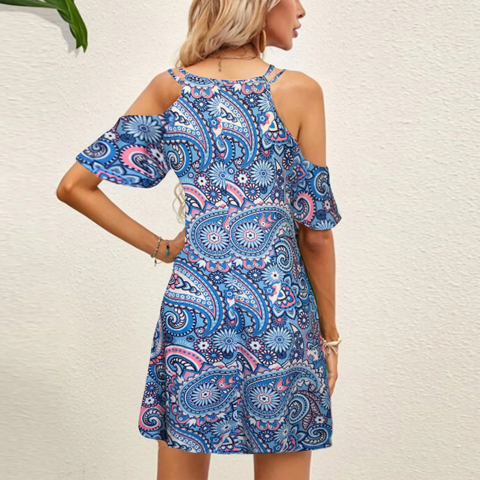 

Dresses For Women Casual Summer Floral Printed Tank Off The Shoulder Short Sleeve Dress Hollow Out O Womens Black Dress