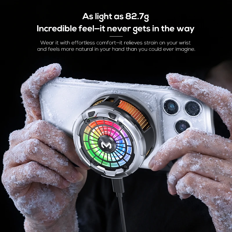 Фото MEMO CX26 Полупроводниковый кулер для телефона с RGB-подсветкой, магнитный/на прищепке, 12В/2.5А, сильное охлаждение, радиатор для IOS и Android №4