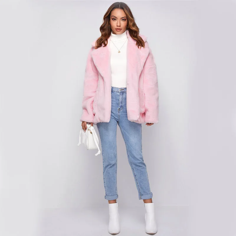 New Winter Long Sleeve Fox Fur Coat Solid Color Women Fashion Warm Fur Coats Outerwear Fur Shawl Women Clothing