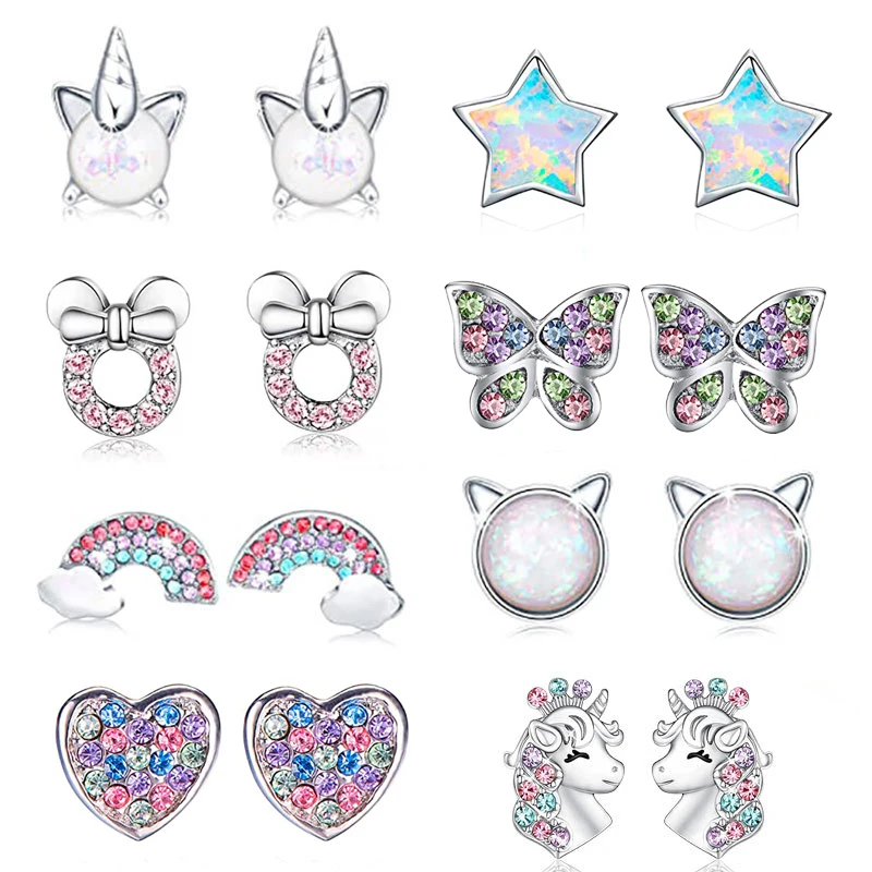 

Cute Anime Earrings Stud Wholesale Cartoon Mouse Heart Butterfly Star Unicorn Earring Crystals 2022 Korean Jewelry For Women