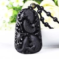natural black obsidian fish pendant fashion jewelry for men and women every year more than necklaces for good luck and peace