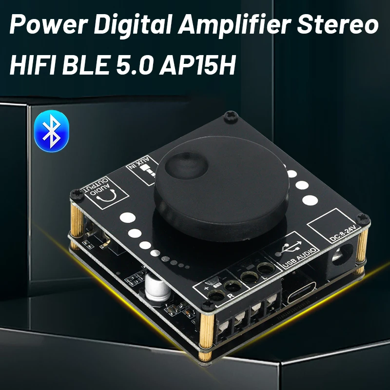 

Цифровой усилитель мощности AP15H, Bluetooth 5,0, 20 Вт + 20 Вт, стереоплата, усилитель для домашнего кинотеатра, 12 В, 24 В, 3,5 мм, AUX, USB
