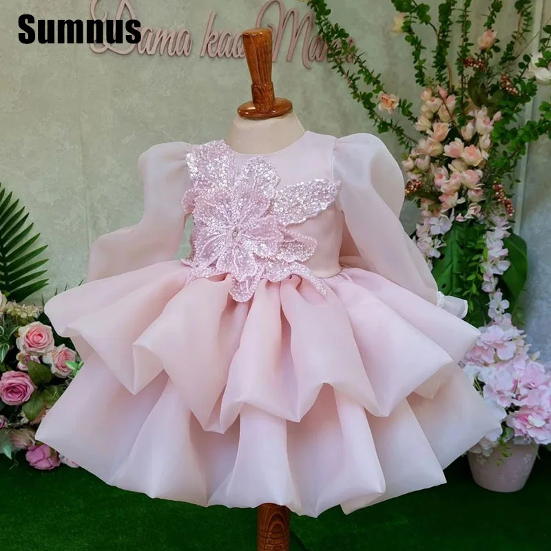 SUMNUS Розовые платья трапециевидной формы для девочек-цветочниц с милым бантом и