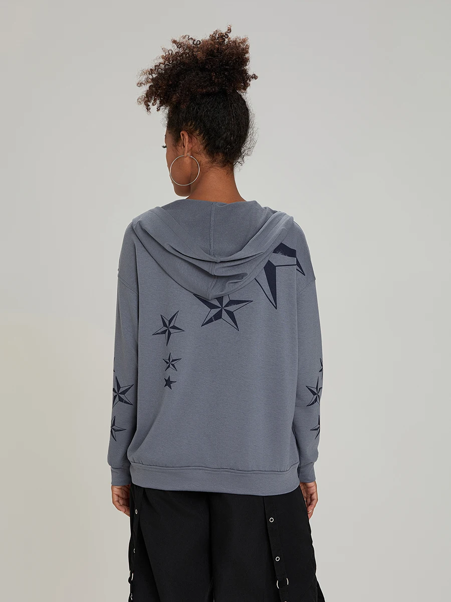 Женские готические толстовки на молнии в стиле панк с длинным рукавом и звездным