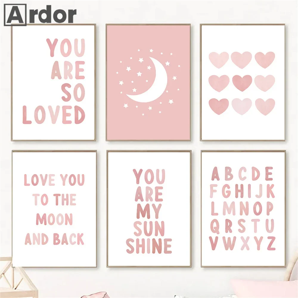 Розовый Радужный Плакат Девушка Солнце Луна Облако Любимое Солнечное Принт