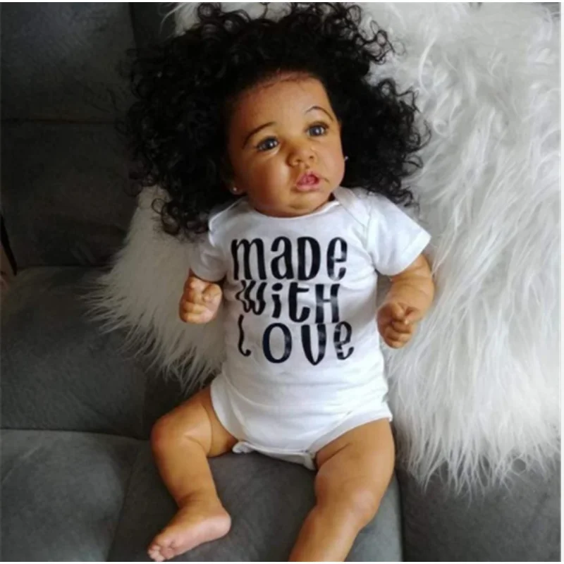 

55cm 21inch Full Body Silicone Reborn Baby Doll Black Skin Finished Baby Realistic Newborn Dolls Gift Reborn Baby Girl Boy Doll